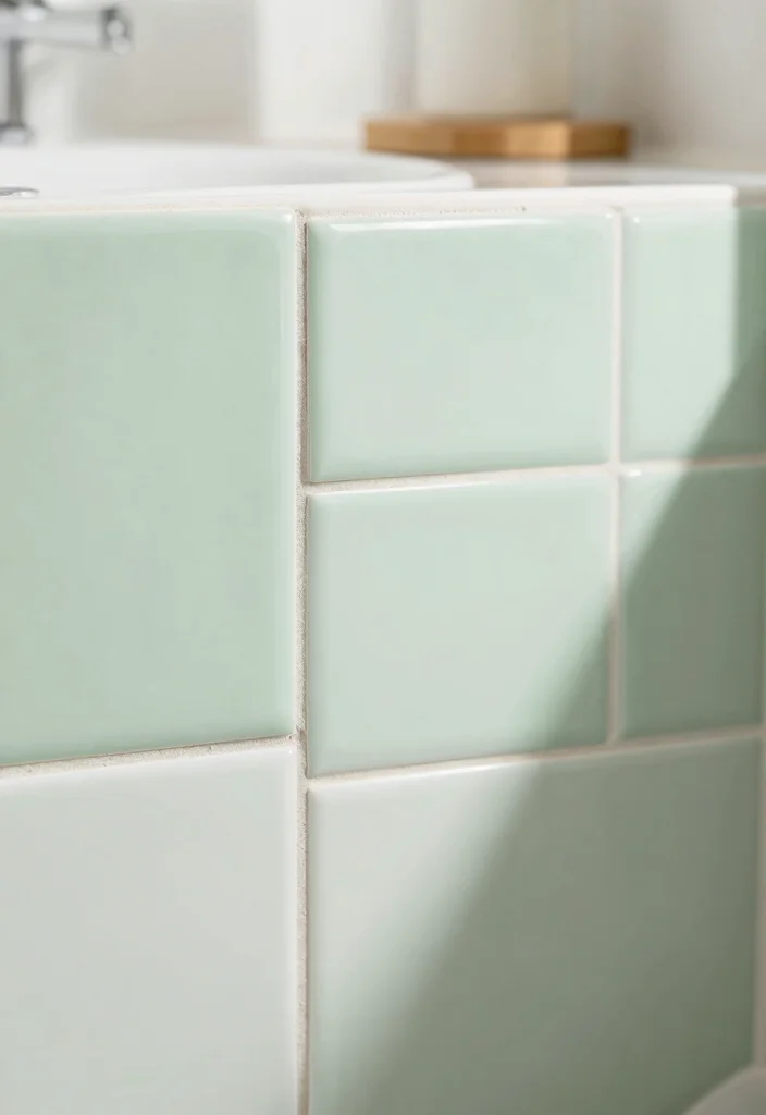 14 Light Green Bathroom Tile Ideas With Soft Calm Vibes - 9. Light Green Grout with Tiles 1