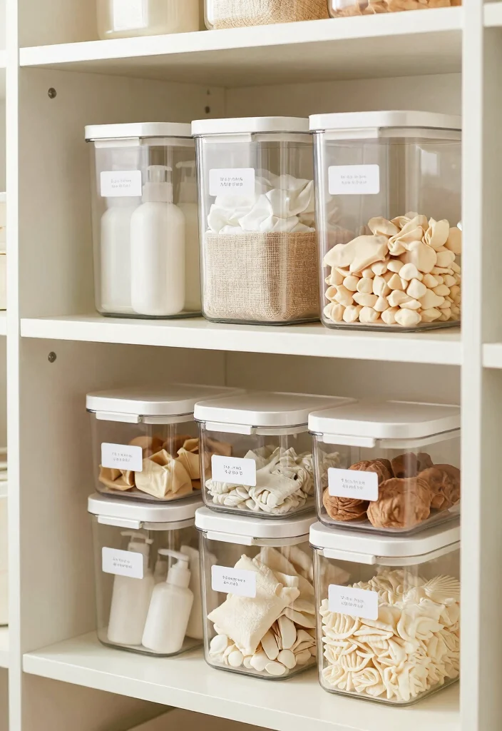 14 Linen Closet Ideas Inside The Bathroom - 8. Clear Containers for Visibility 1