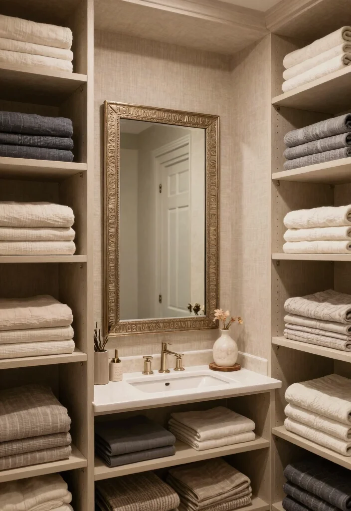 14 Linen Closet Ideas Inside The Bathroom - 9. Incorporate Mirrors for Depth 1