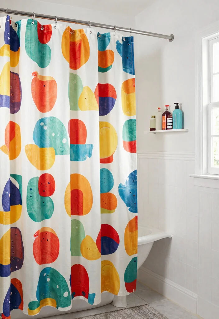 14 Mini Bathroom Ideas That Maximize Every Inch - 8. Use a Shower Curtain with Pattern 1