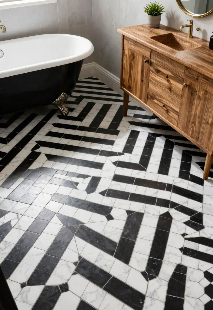 14 Small Hexagon Tile Bathroom Floor Ideas For Detail Lovers - 1. Elegant Monochrome Magic 1