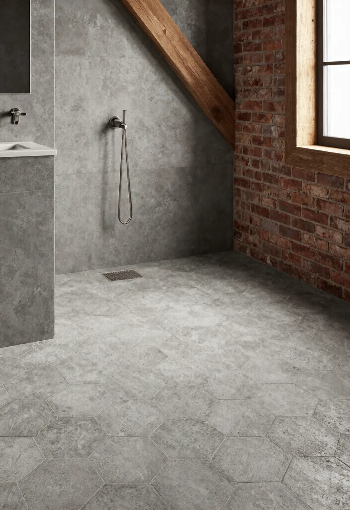 14 Small Hexagon Tile Bathroom Floor Ideas For Detail Lovers - 13. Industrial Chic 1