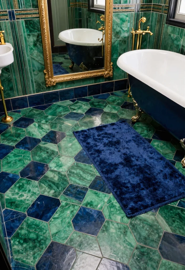 14 Small Hexagon Tile Bathroom Floor Ideas For Detail Lovers - 3. Art Deco Delight 1