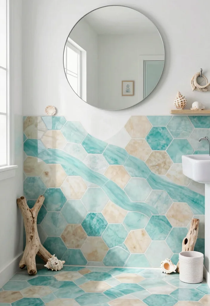14 Small Hexagon Tile Bathroom Floor Ideas For Detail Lovers - 5. Nautical Inspiration 1