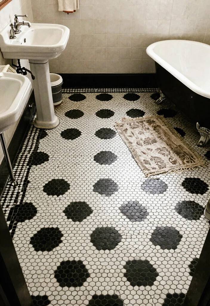 14 Small Hexagon Tile Bathroom Floor Ideas For Detail Lovers - 8. Timeless Checkerboard Style 1