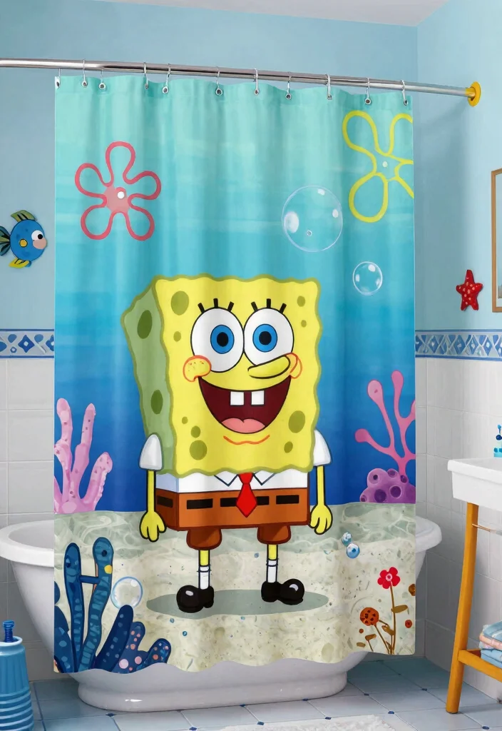 14 Spongebob Bathroom Ideas Kids Will Love - 1. Spongebob Shower Curtain 1