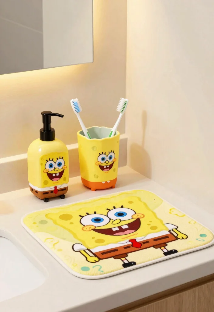 14 Spongebob Bathroom Ideas Kids Will Love - 10. Spongebob Bathroom Accessories Set 1