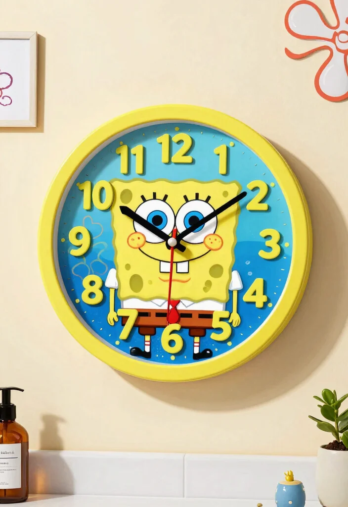 14 Spongebob Bathroom Ideas Kids Will Love - 14. Spongebob Themed Wall Clock 1