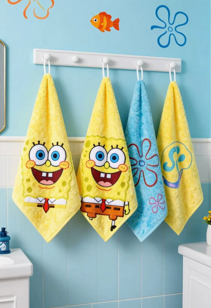 14 Spongebob Bathroom Ideas Kids Will Love - 3. Spongebob Towel Set 1