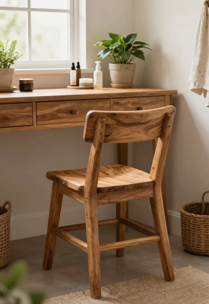 15 Bathroom Vanity Chair Ideas For Stylish Getting Ready - 10. Rustic Wooden Chair 1
