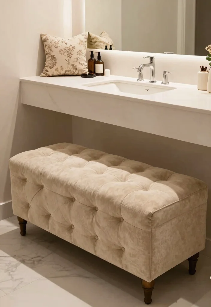 15 Bathroom Vanity Chair Ideas For Stylish Getting Ready - 12. Tufted Vanity Bench 1