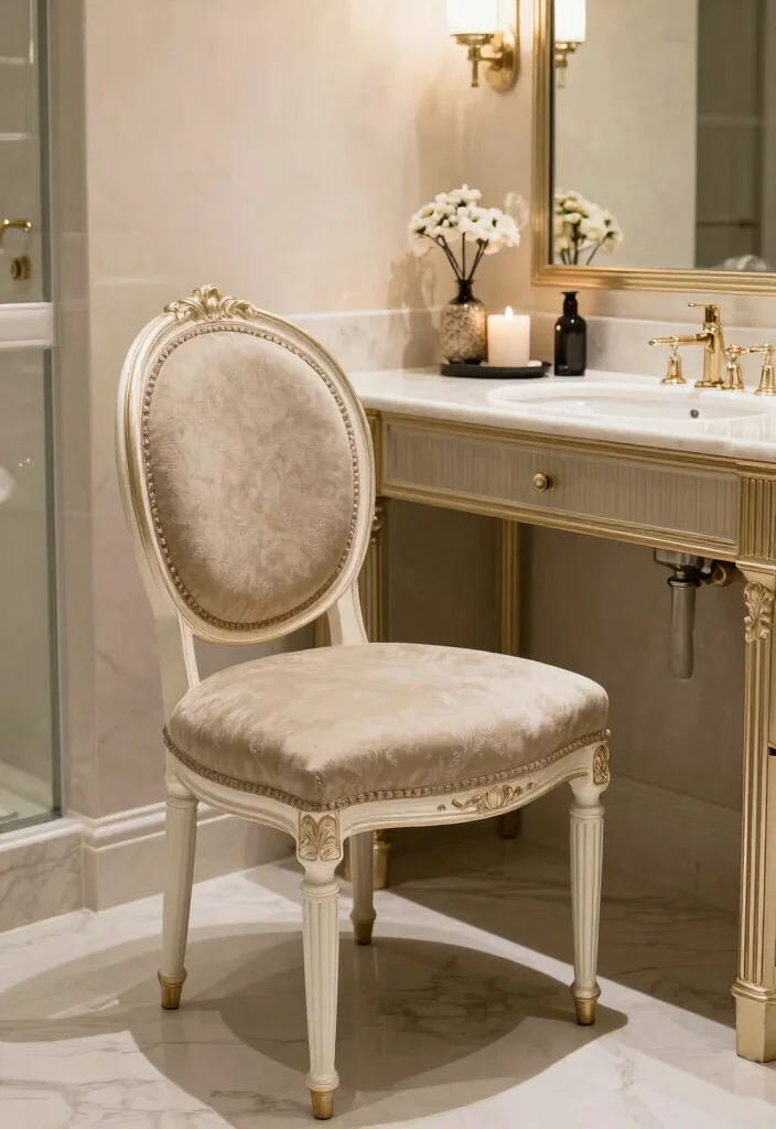 15 Bathroom Vanity Chair Ideas For Stylish Getting Ready - 14. Elegant French Chair 1