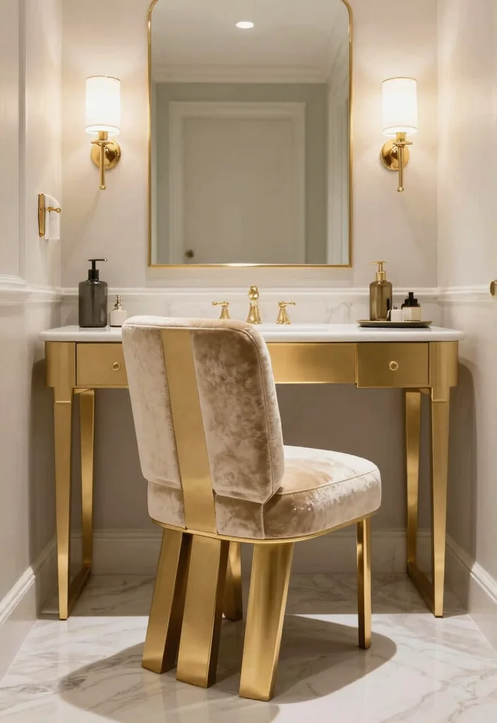 15 Bathroom Vanity Chair Ideas For Stylish Getting Ready - 8. Art Deco Inspired Chair 1