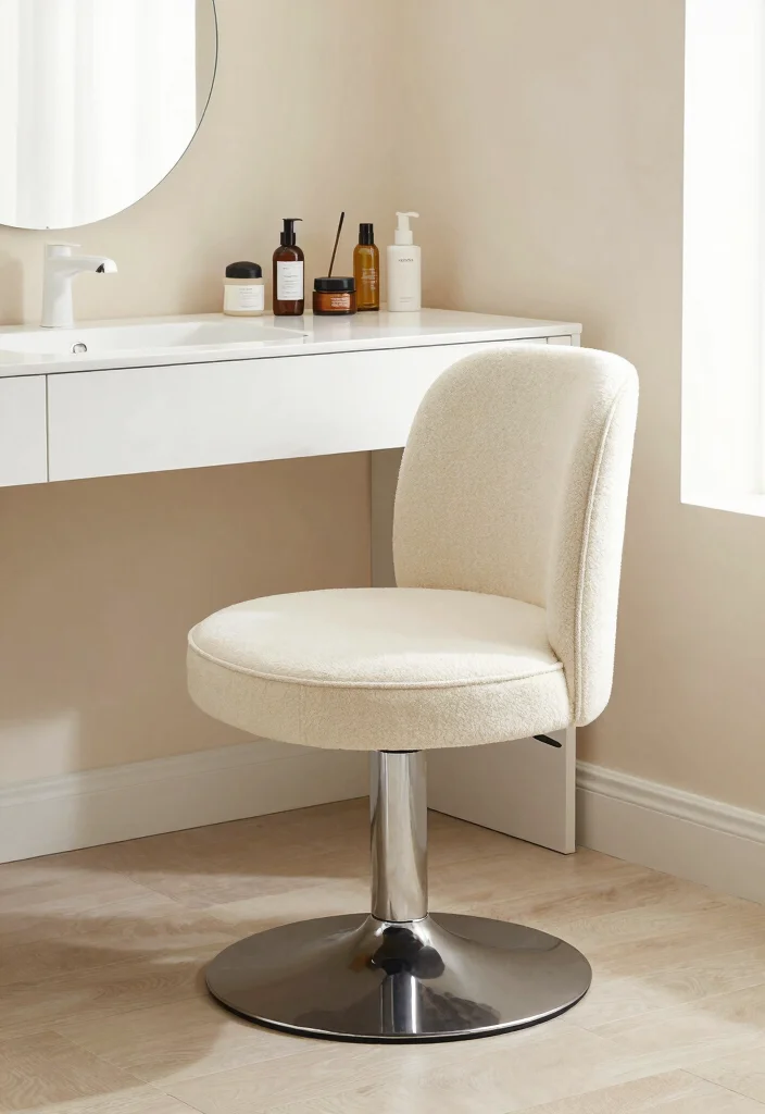 15 Bathroom Vanity Chair Ideas For Stylish Getting Ready - 9. Swivel Vanity Chair 1