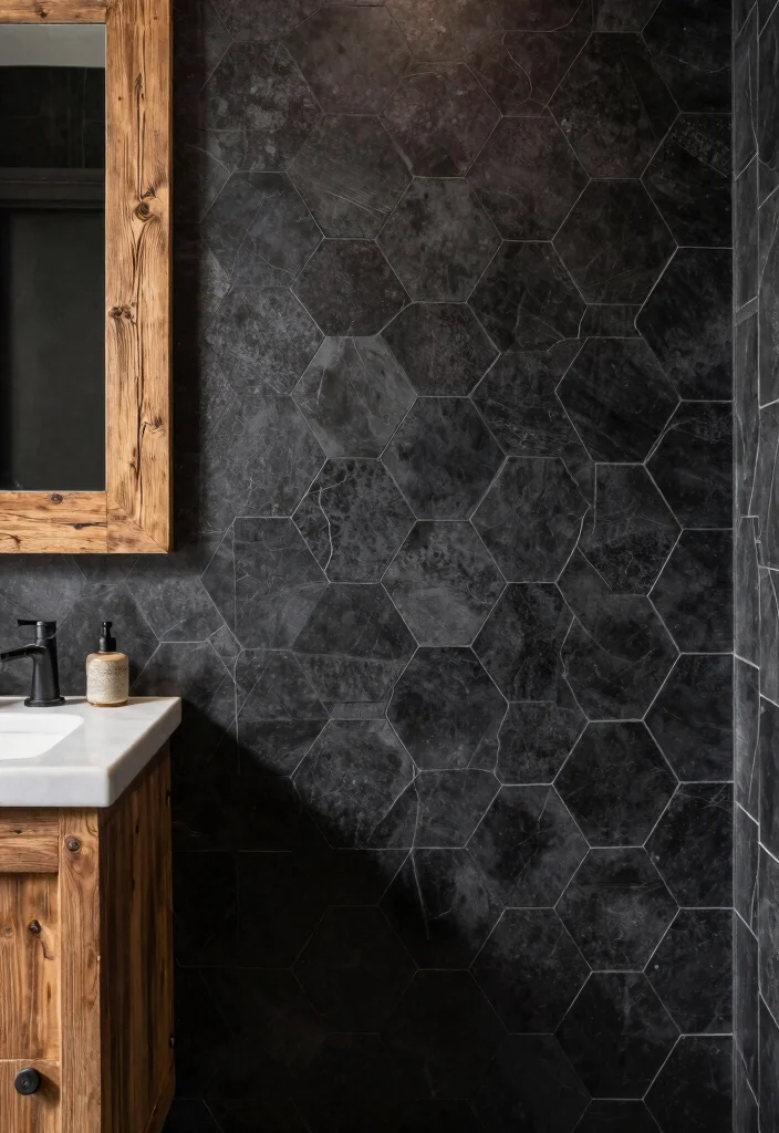 15 Black Hexagon Tile Bathroom Floor Ideas With Bold Pattern - 15. Sustainable Materials and Design 1