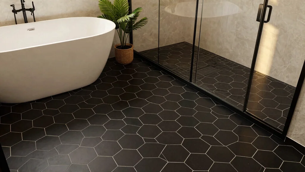 15 Black Hexagon Tile Bathroom Floor Ideas With Bold Pattern