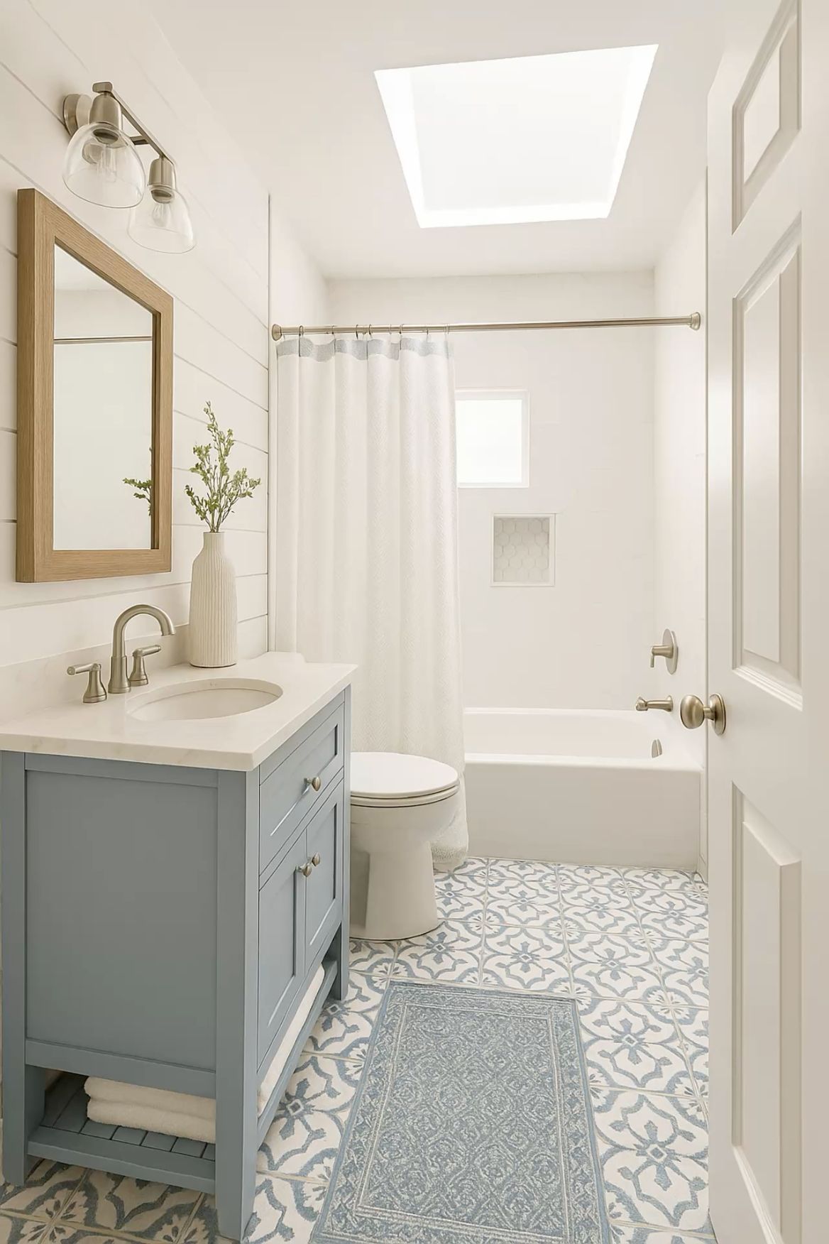 15 Blue Bathroom Tile Ideas That Feel Fresh - 12. Coastal Blue Shiplap Tiles 1