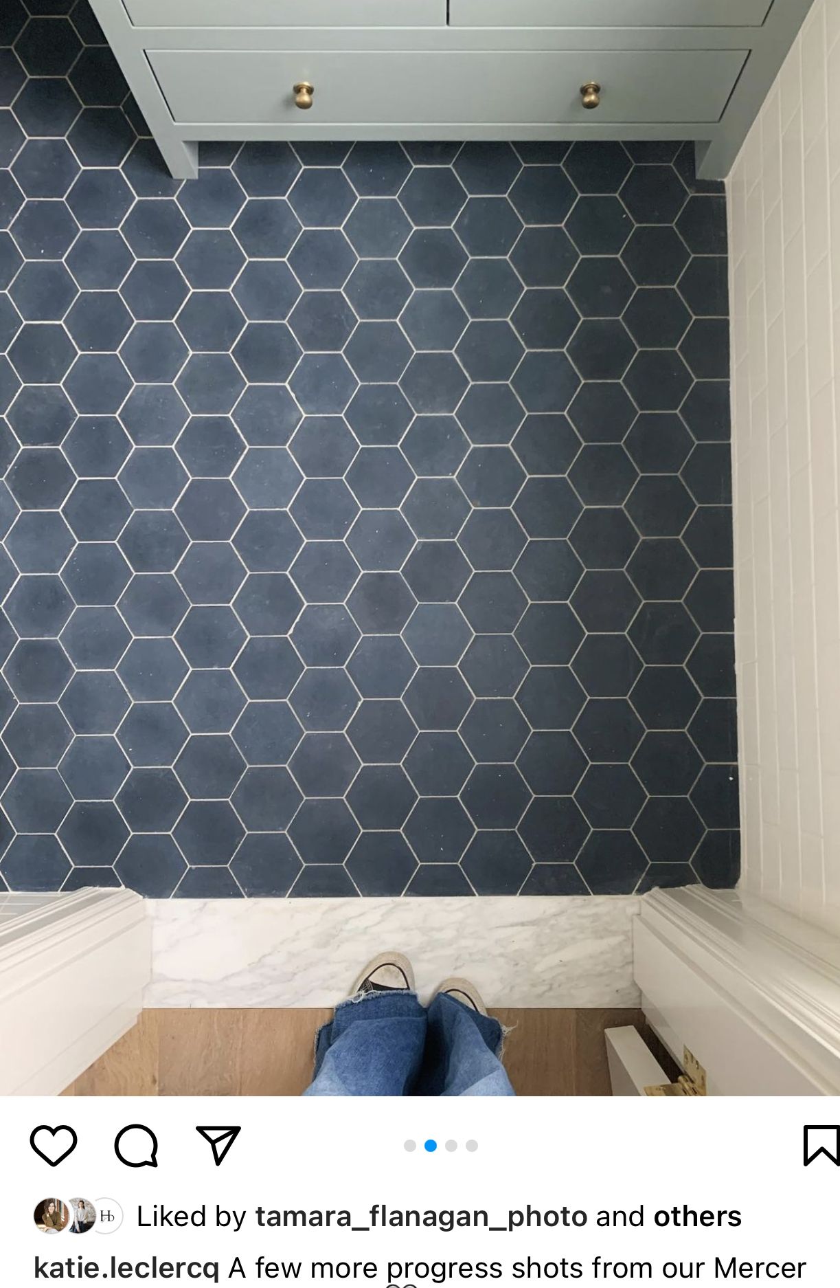15 Blue Bathroom Tile Ideas That Feel Fresh - 2. Deep Navy Hexagon Tiles 1