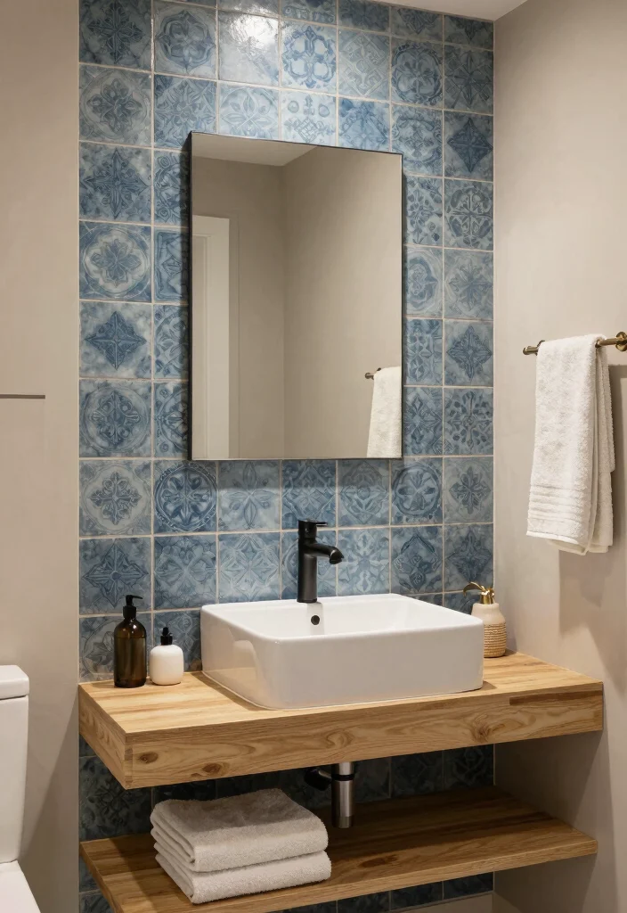 15 Blue Bathroom Tile Ideas That Feel Fresh - 5. Slate Blue Patterned Tiles 1