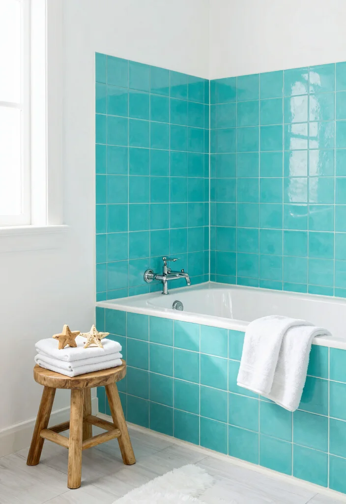 15 Blue Bathroom Tile Ideas That Feel Fresh - 6. Bright Aqua Accent Tiles 1