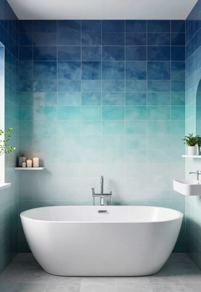 15 Blue Bathroom Tile Ideas That Feel Fresh - 7. Ocean-Inspired Gradient Tiles 1