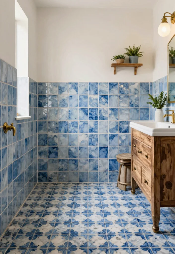 15 Blue Bathroom Tile Ideas That Feel Fresh - 8. Vintage Blue Tiles 1