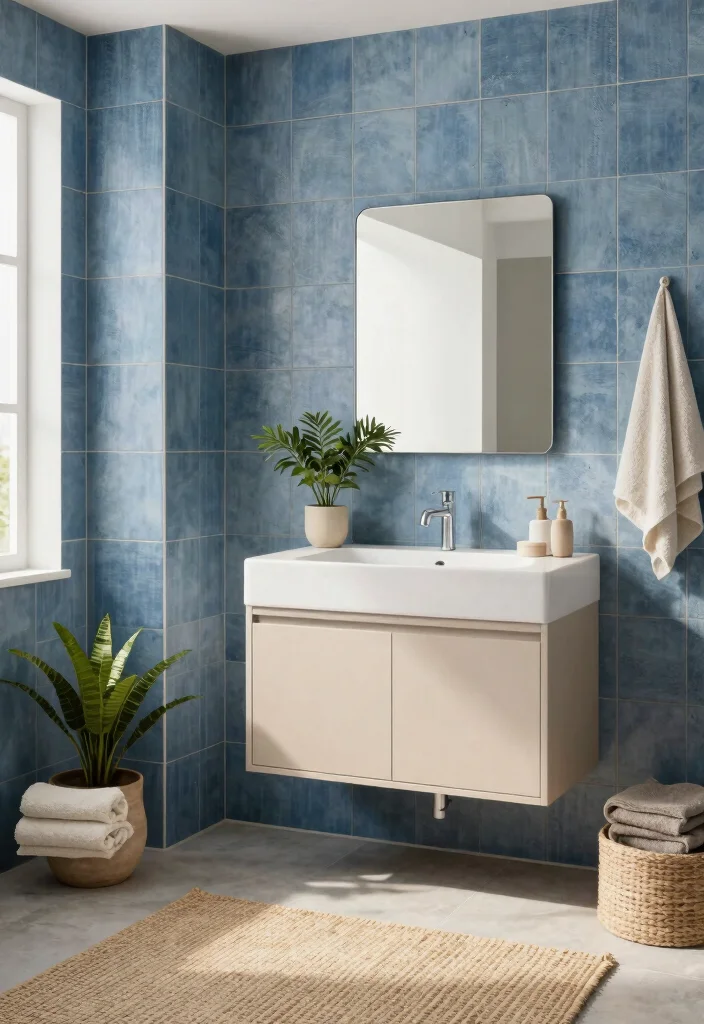 15 Blue Bathroom Tile Ideas That Feel Fresh - 9. Soft Denim Blue Tiles 1