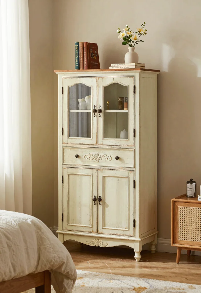 15 Cabinet Design Ideas for Bedroom Modern Smart Storage - 4. Vintage-Inspired Cabinet 1