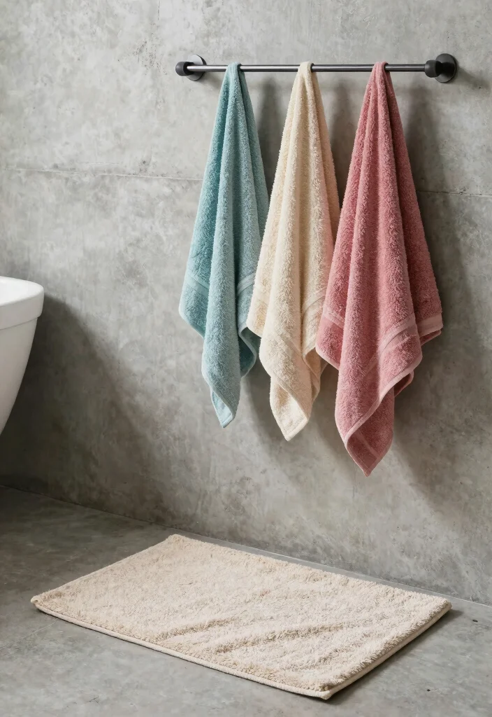 15 Cement Bathroom Ideas With Modern Industrial Vibes - 15. Luxurious Textiles 1