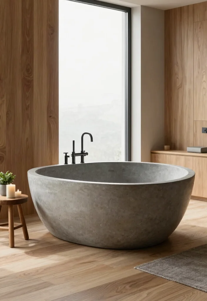 15 Cement Bathroom Ideas With Modern Industrial Vibes - 2. Concrete Bathtubs 1