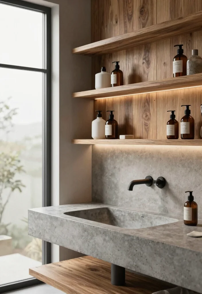 15 Cement Bathroom Ideas With Modern Industrial Vibes - 6. Concrete and Wood Combo 1