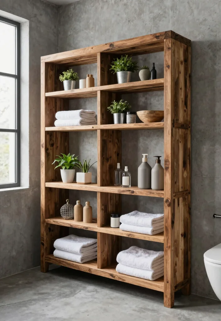 15 Cement Bathroom Ideas With Modern Industrial Vibes - 8. Open Shelving 1