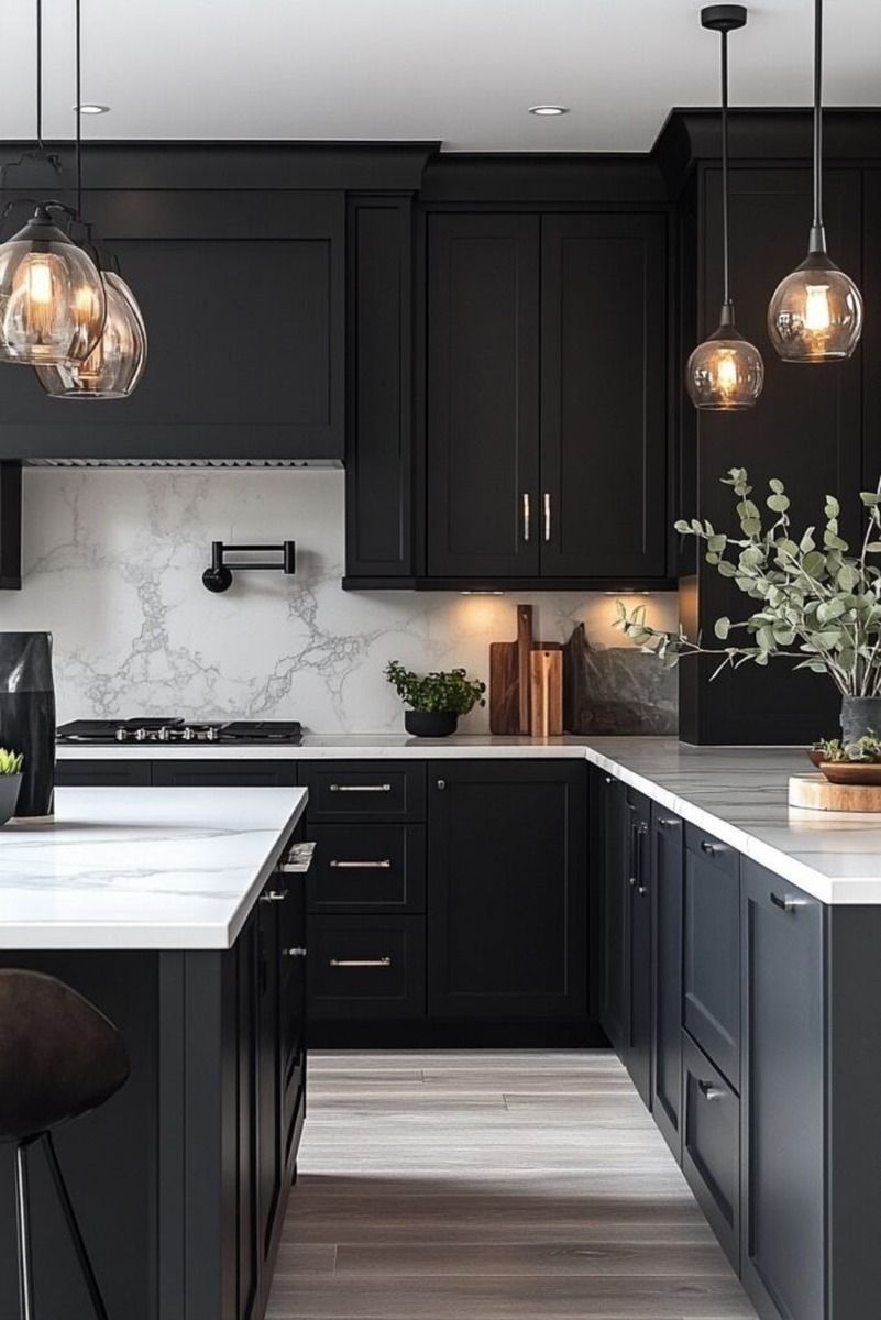 15 Dark Bathroom Cabinet Ideas With Rich Contrast - 1. Elegant Black Shaker Cabinets 1