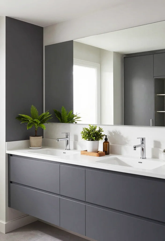 15 Dark Bathroom Cabinet Ideas With Rich Contrast - 7. Contemporary Dark Grey Cabinets 1