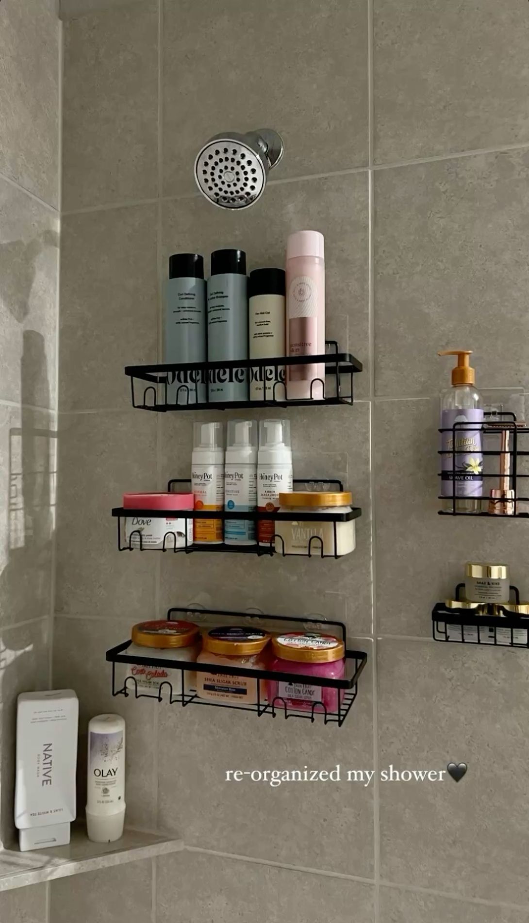 15 Dorm Bathroom Ideas For Small Shared Spaces - 8. Stylish Shower Storage 1