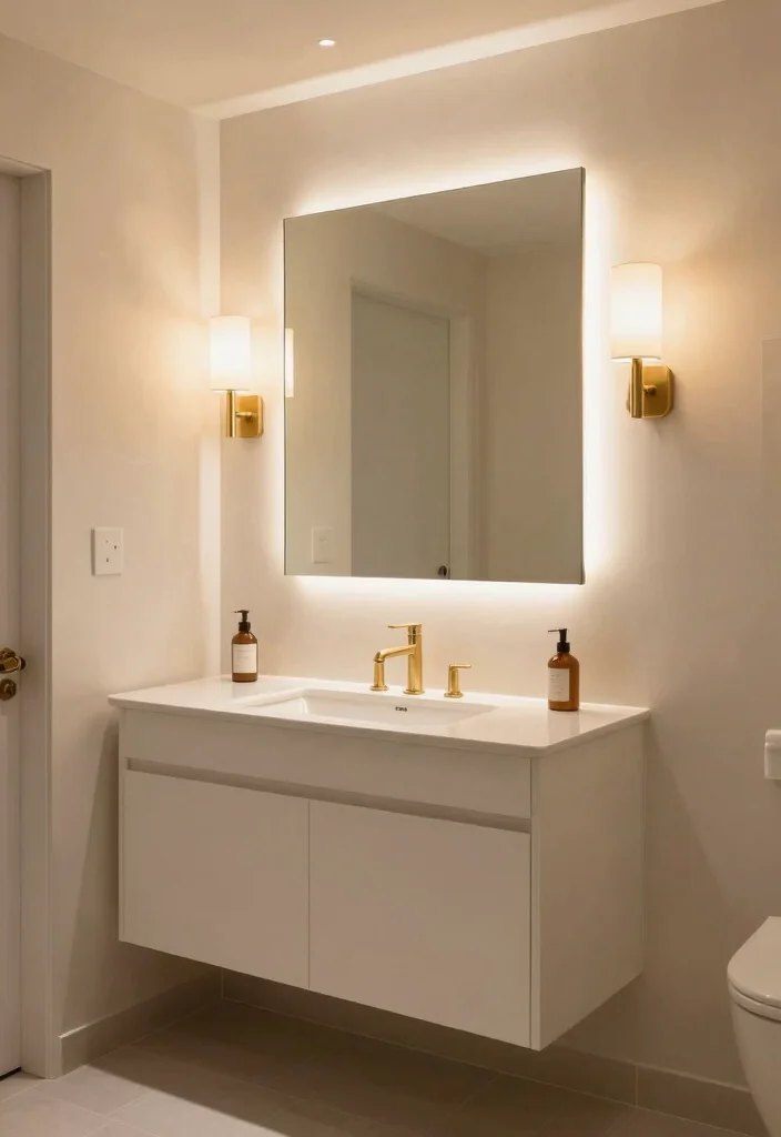 15 One Sink Bathroom Vanity Ideas For Compact Layouts - 11. Layered Lighting Solutions 1