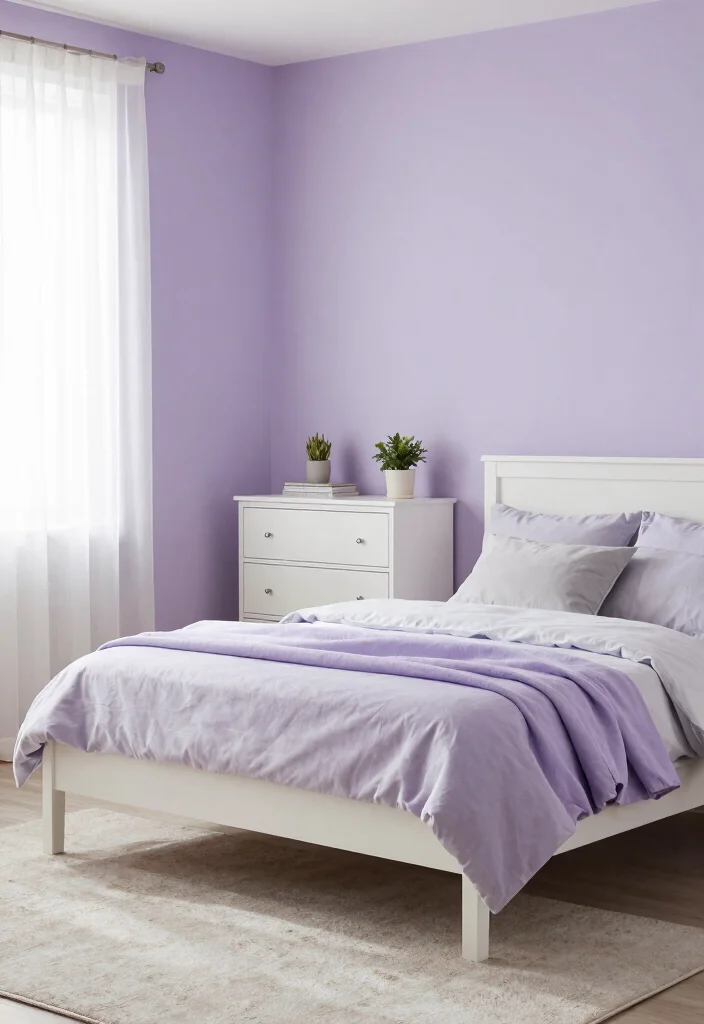 15 Pastel Colour Bedroom Ideas: Soft Dreamy Palette - 1. Soft Lavender Walls 1