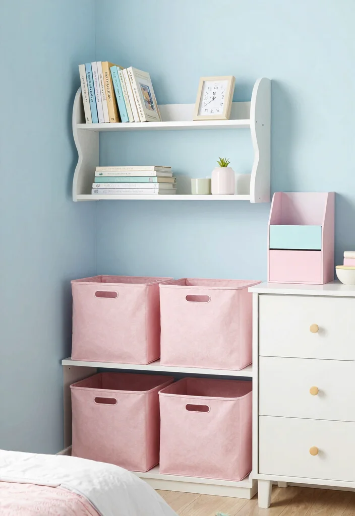 15 Pastel Colour Bedroom Ideas: Soft Dreamy Palette - 11. Functional Storage Solutions 1