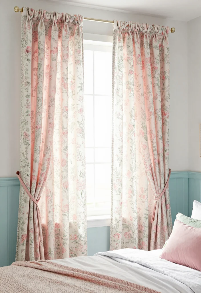 15 Pastel Colour Bedroom Ideas: Soft Dreamy Palette - 14. Whimsical Curtains 1