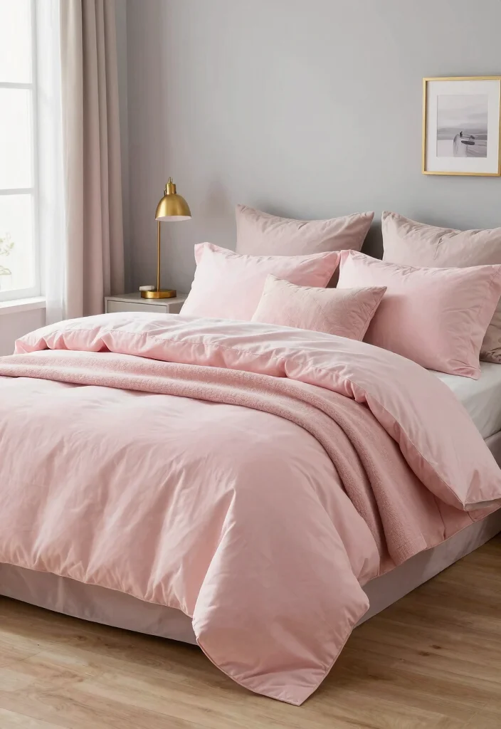 15 Pastel Colour Bedroom Ideas: Soft Dreamy Palette - 3. Blush Pink Bedding 1