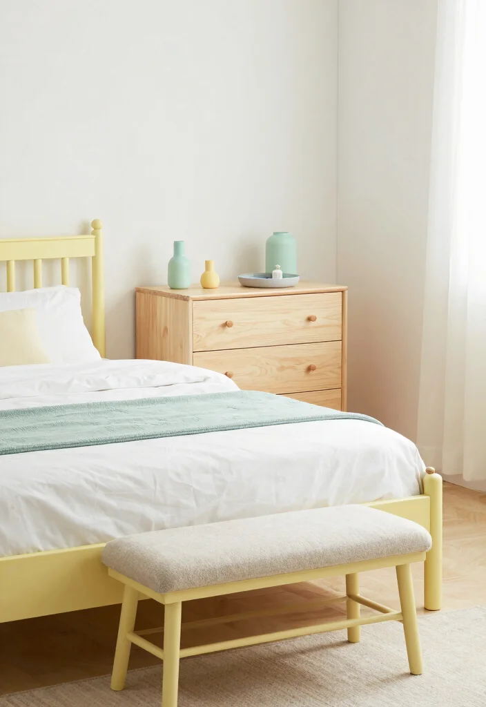 15 Pastel Colour Bedroom Ideas: Soft Dreamy Palette - 7. Light Pastel Furnishings 1