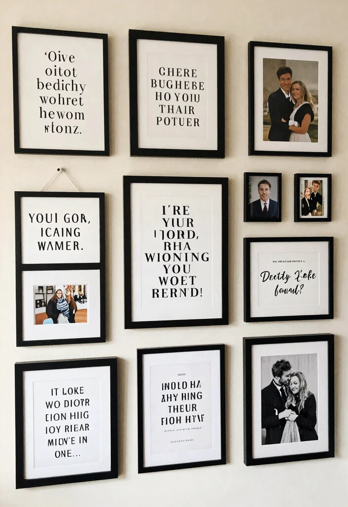 15 Photo Wall Collage Bedroom Aesthetic Ideas Personal Trendy Style - 13. Create a Personal Quote Wall 1