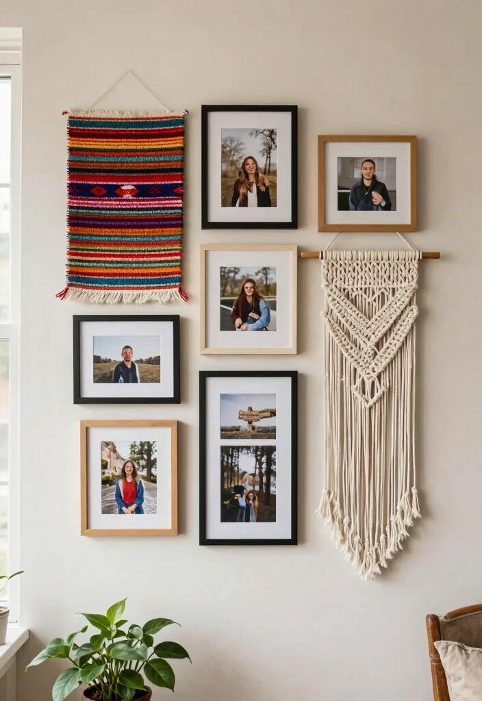 15 Photo Wall Collage Bedroom Aesthetic Ideas Personal Trendy Style - 3. Incorporate Textiles for Softness 1