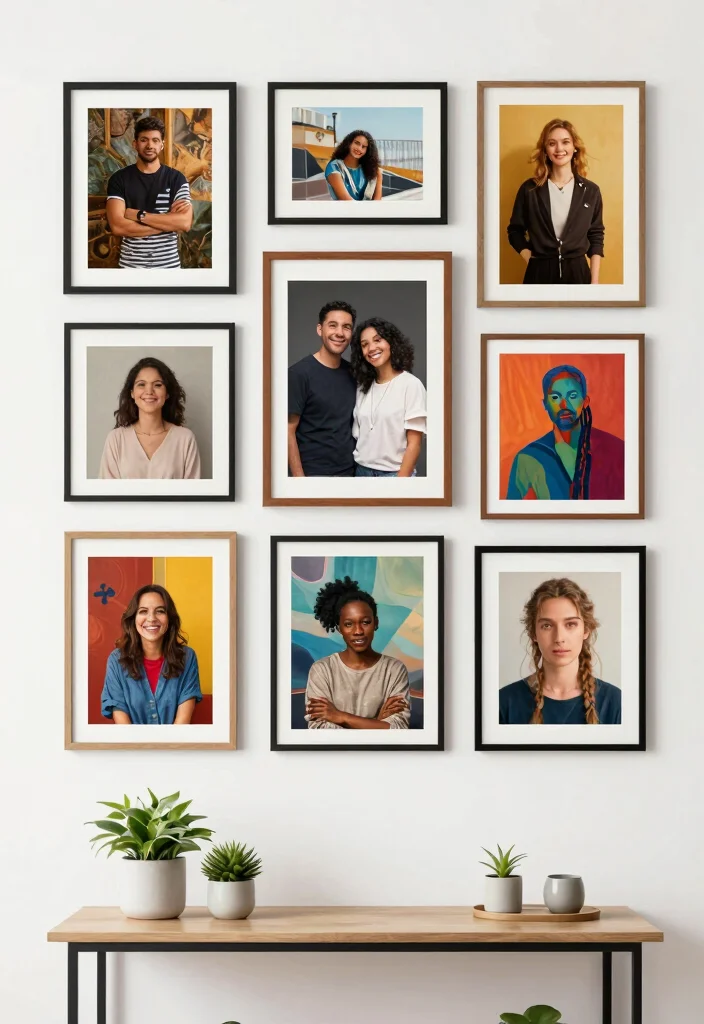 15 Photo Wall Collage Bedroom Aesthetic Ideas Personal Trendy Style - 7. Incorporate Artwork Alongside Photos 1