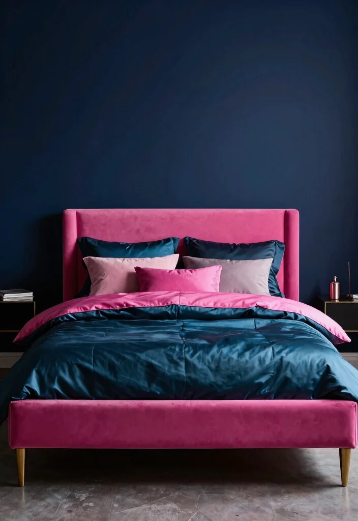 15 Pink Bed Frame Bedroom Ideas for Cute Feminine Style - 12. Dark and Dramatic 1