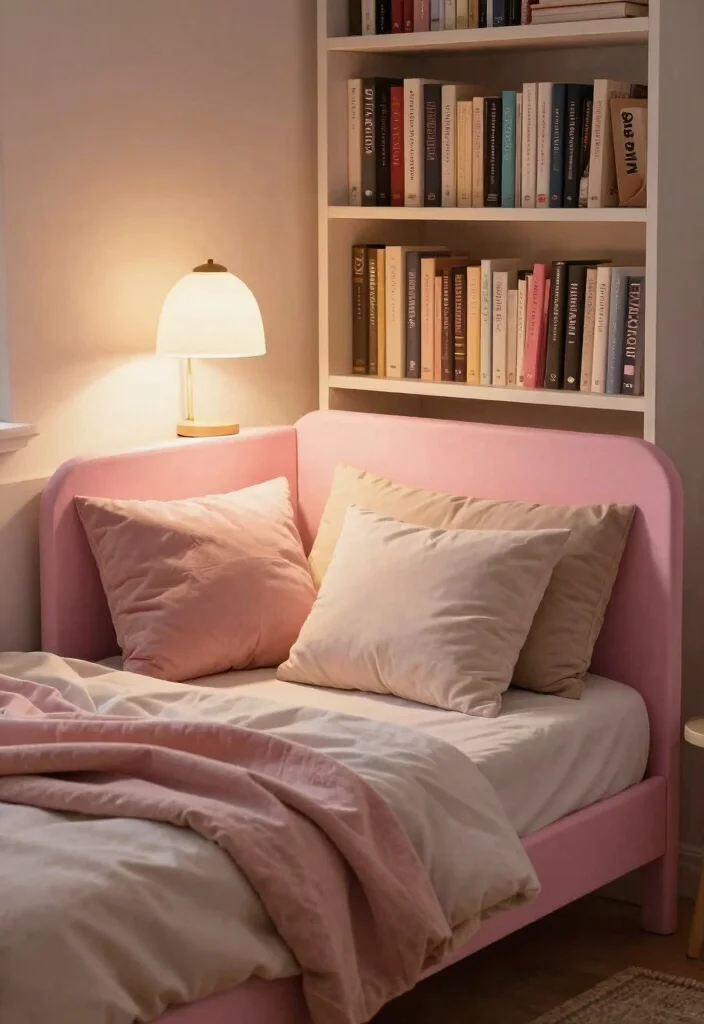 15 Pink Bed Frame Bedroom Ideas for Cute Feminine Style - 14. Cozy Reading Nook 1