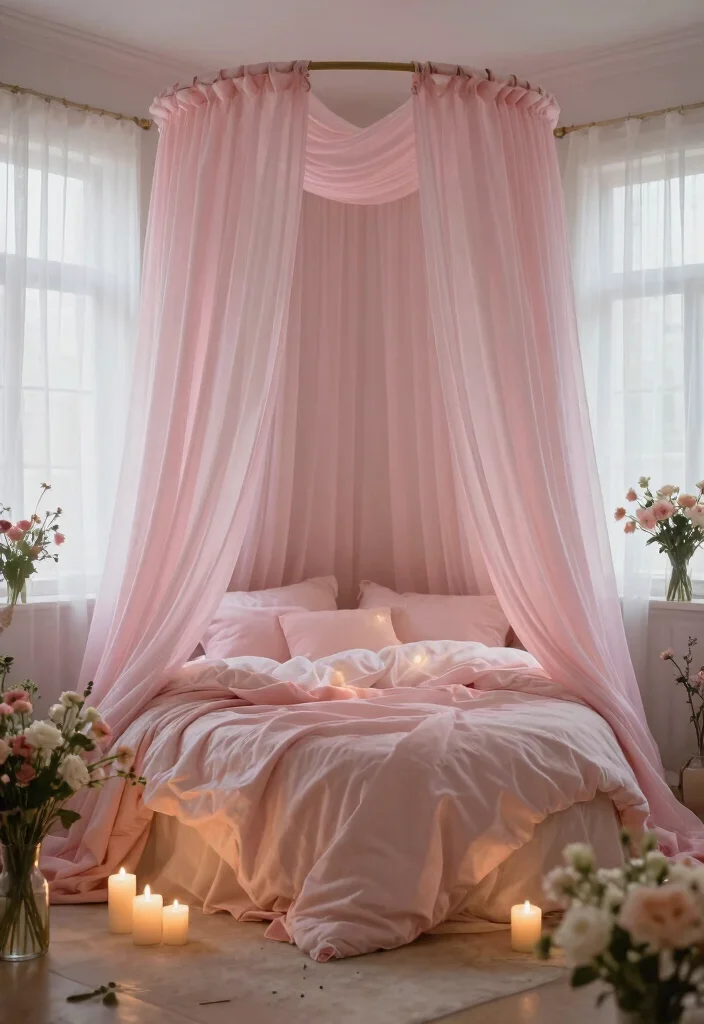 15 Pink Bed Frame Bedroom Ideas for Cute Feminine Style - 15. Romantic Getaway 1