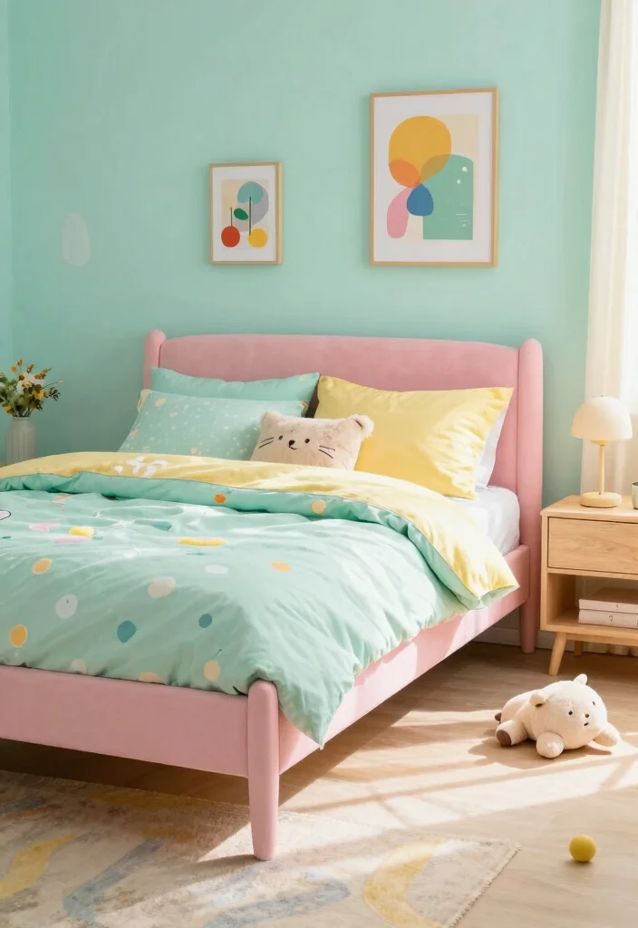 15 Pink Bed Frame Bedroom Ideas for Cute Feminine Style - 3. Playful Pastels 1