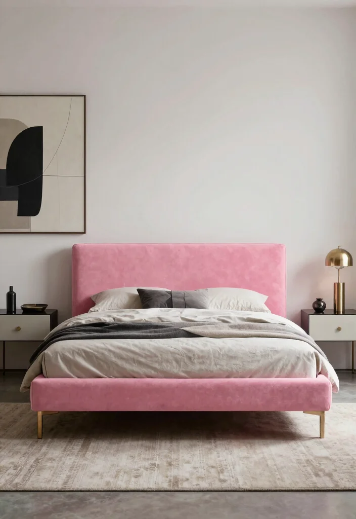 15 Pink Bed Frame Bedroom Ideas for Cute Feminine Style - 6. Contemporary Chic 1