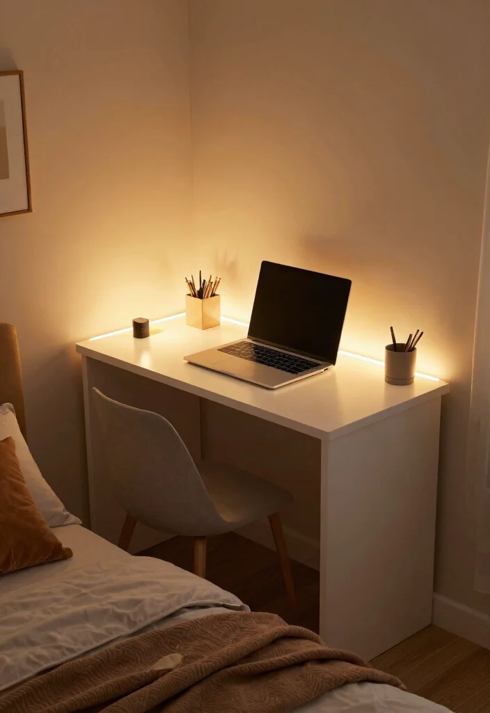 15 Small Desk Area in Bedroom Ideas for a Functional Study Nook - 7. Desk with Built-in Lighting 1